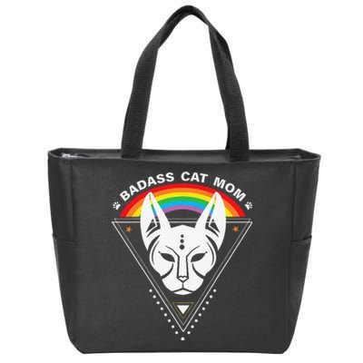 Cat Mom Badass Cat Lady LGBTQ Pride Lesbian Equality Zip Tote Bag