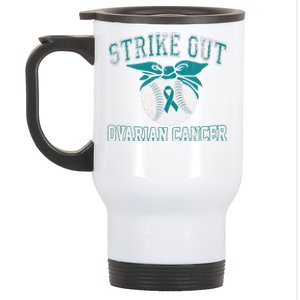 Cancer Month Baseball Strike Out Ovarian Cancer Stainless Steel Travel Mug