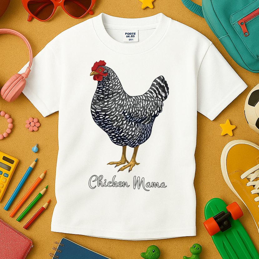 Chicken Mama Black Barred Plymouth Rock Hen Mom Bird Lovers Kids T-Shirt