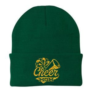 Cheer Mom Biggest Fan Cheerleader Black Yellow Gold Pom Pom Knit Cap Winter Beanie