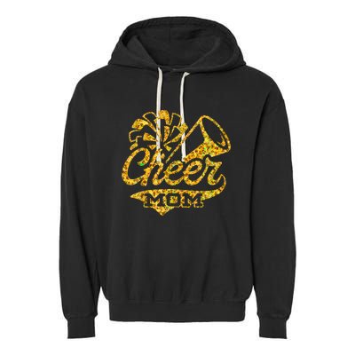 Cheer Mom Biggest Fan Cheerleader Black Yellow Gold Pom Pom Garment-Dyed Fleece Hoodie