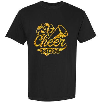 Cheer Mom Biggest Fan Cheerleader Black Yellow Gold Pom Pom Garment-Dyed Heavyweight T-Shirt