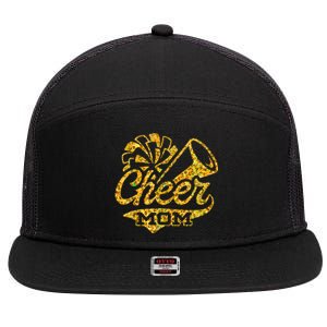 Cheer Mom Biggest Fan Cheerleader Black Yellow Gold Pom Pom 7 Panel Mesh Trucker Snapback Hat