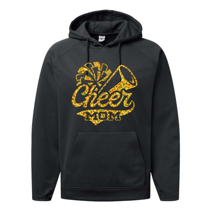 Cheer Mom Biggest Fan Cheerleader Black Yellow Gold Pom Pom Performance Fleece Hoodie