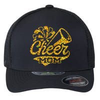 Cheer Mom Biggest Fan Cheerleader Black Yellow Gold Pom Pom Flexfit Unipanel Trucker Cap