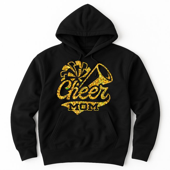 Cheer Mom Biggest Fan Cheerleader Black Yellow Gold Pom Pom Hoodie