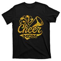 Cheer Mom Biggest Fan Cheerleader Black Yellow Gold Pom Pom T-Shirt