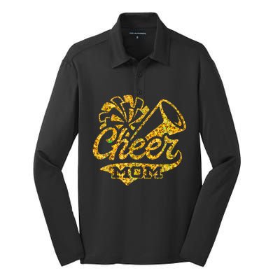 Cheer Mom Biggest Fan Cheerleader Black Yellow Gold Pom Pom Silk Touch Performance Long Sleeve Polo