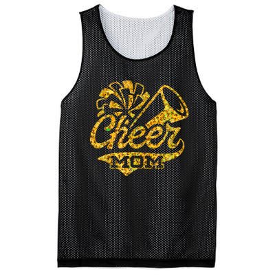 Cheer Mom Biggest Fan Cheerleader Black Yellow Gold Pom Pom Mesh Reversible Basketball Jersey Tank