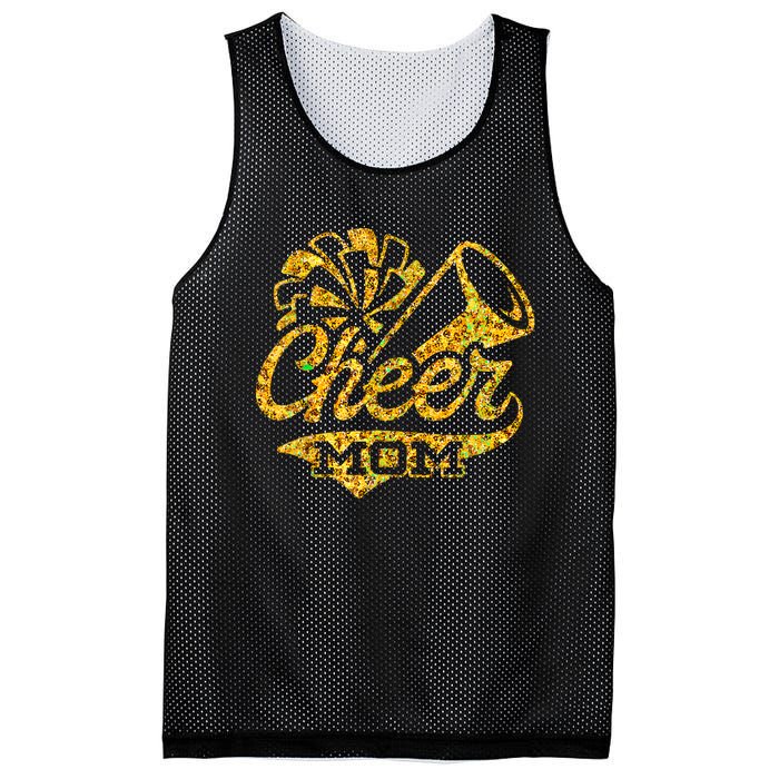 Cheer Mom Biggest Fan Cheerleader Black Yellow Gold Pom Pom Mesh Reversible Basketball Jersey Tank