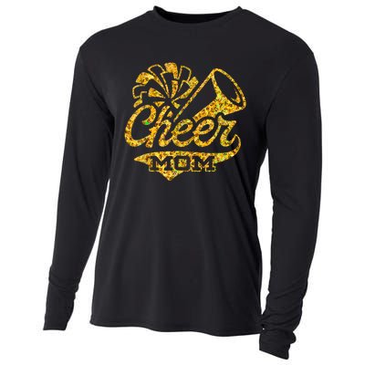 Cheer Mom Biggest Fan Cheerleader Black Yellow Gold Pom Pom Cooling Performance Long Sleeve Crew