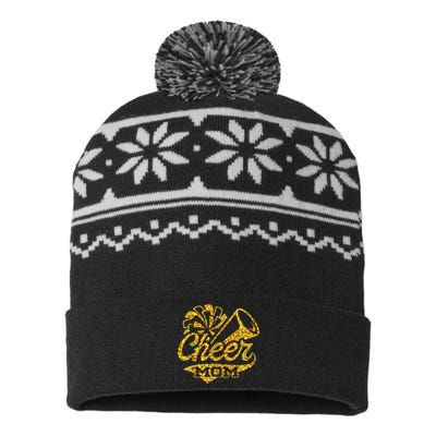 Cheer Mom Biggest Fan Cheerleader Black Yellow Gold Pom Pom USA-Made Snowflake Beanie