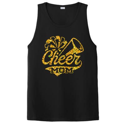 Cheer Mom Biggest Fan Cheerleader Black Yellow Gold Pom Pom PosiCharge Competitor Tank