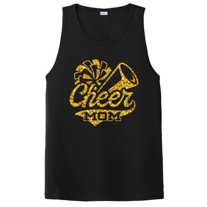 Cheer Mom Biggest Fan Cheerleader Black Yellow Gold Pom Pom PosiCharge Competitor Tank