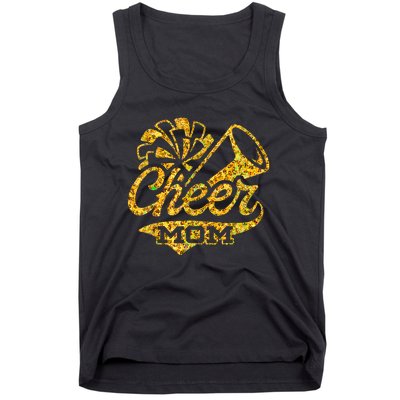 Cheer Mom Biggest Fan Cheerleader Black Yellow Gold Pom Pom Tank Top