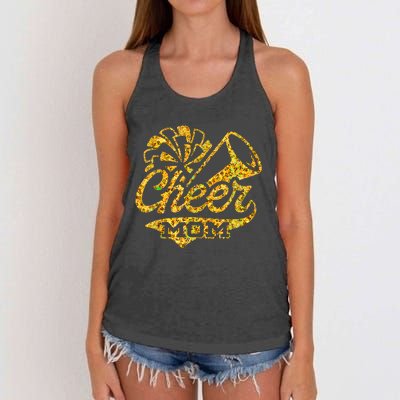 Cheer Mom Biggest Fan Cheerleader Black Yellow Gold Pom Pom Women's Knotted Racerback Tank