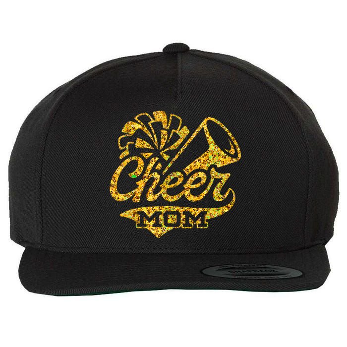 Cheer Mom Biggest Fan Cheerleader Black Yellow Gold Pom Pom Wool Snapback Cap