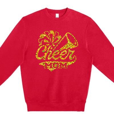 Cheer Mom Biggest Fan Cheerleader Black Yellow Gold Pom Pom Premium Crewneck Sweatshirt