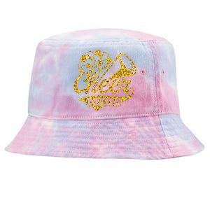 Cheer Mom Biggest Fan Cheerleader Black Yellow Gold Pom Pom Tie-Dyed Bucket Hat