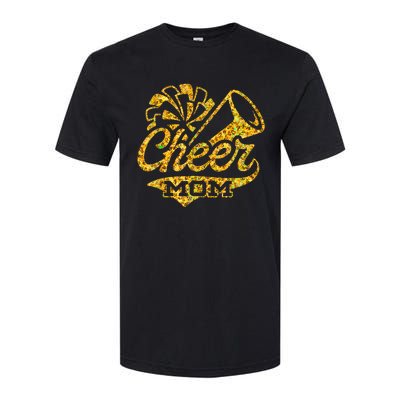 Cheer Mom Biggest Fan Cheerleader Black Yellow Gold Pom Pom Softstyle CVC T-Shirt