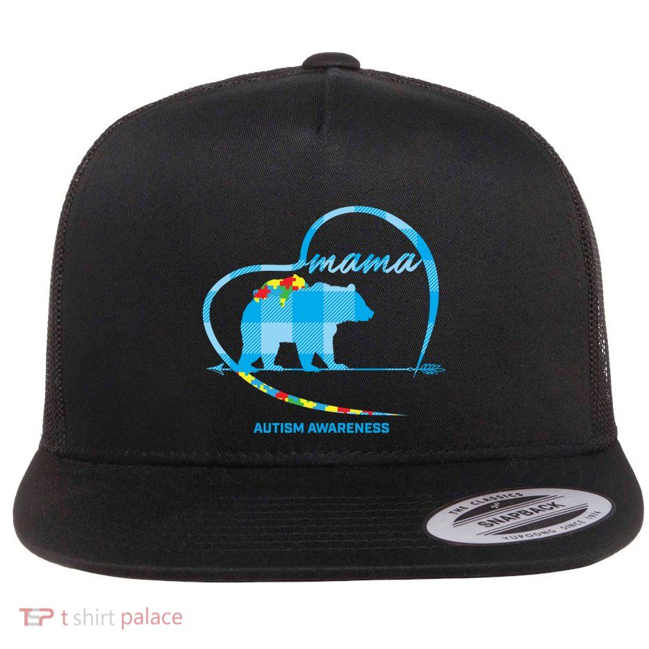 Cute Mama Bear Autism Funny Gift Mom Funny Gift Autism Awareness Funny Gift Flat Bill Trucker Hat