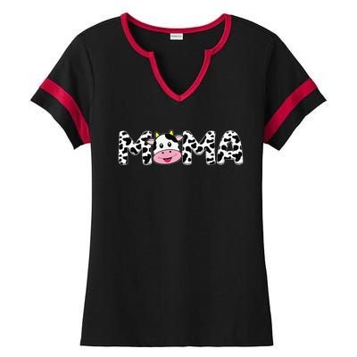 Cow Mama Birthday Family Matching Mother's Day Bboy Farm Ladies Halftime Notch Neck Tee