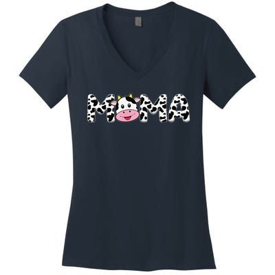 Cow Mama Birthday Family Matching Mother's Day Bboy Farm Women's V-Neck T-Shirt