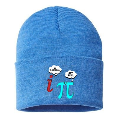 Cute Math Be Rational Get Real Funny Mathematics Pun Gift Sustainable Knit Beanie