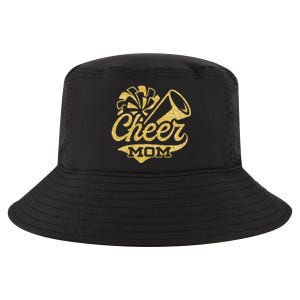 Cheer Mom Biggest Fan Cheerleader Black Yellow Gold Pom Pom Cool Comfort Performance Bucket Hat