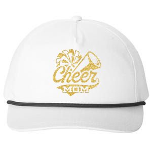 Cheer Mom Biggest Fan Cheerleader Black Yellow Gold Pom Pom Snapback Five-Panel Rope Hat