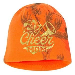 Cheer Mom Biggest Fan Cheerleader Black Yellow Gold Pom Pom Kati - Camo Knit Beanie