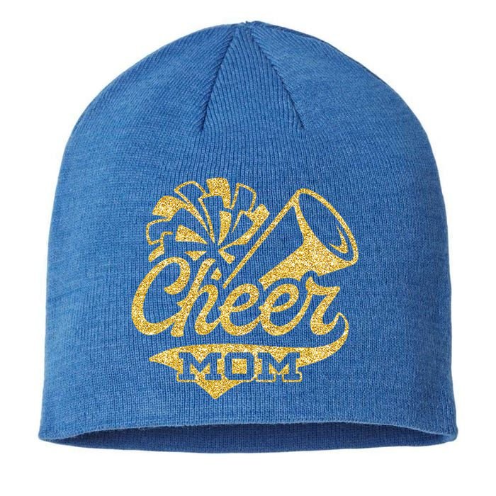 Cheer Mom Biggest Fan Cheerleader Black Yellow Gold Pom Pom Sustainable Beanie