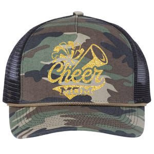 Cheer Mom Biggest Fan Cheerleader Black Yellow Gold Pom Pom Retro Rope Trucker Hat Cap