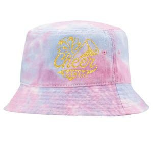 Cheer Mom Biggest Fan Cheerleader Black Yellow Gold Pom Pom Tie-Dyed Bucket Hat