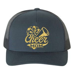 Cheer Mom Biggest Fan Cheerleader Black Yellow Gold Pom Pom Yupoong Adult 5-Panel Trucker Hat