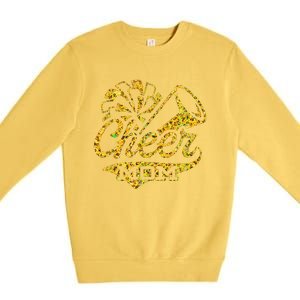 Cheer Mom Biggest Fan Cheerleader Black Yellow Gold Pom Pom Gift Premium Crewneck Sweatshirt