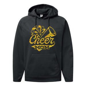 Cheer Mom Biggest Fan Cheerleader Black Yellow Gold Pom Pom Gift Performance Fleece Hoodie