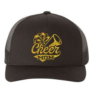 Cheer Mom Biggest Fan Cheerleader Black Yellow Gold Pom Pom Gift Yupoong Adult 5-Panel Trucker Hat