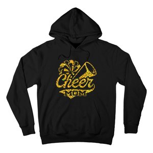 Cheer Mom Biggest Fan Cheerleader Black Yellow Gold Pom Pom Gift Hoodie