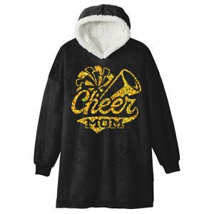 Cheer Mom Biggest Fan Cheerleader Black Yellow Gold Pom Pom Gift Hooded Wearable Blanket