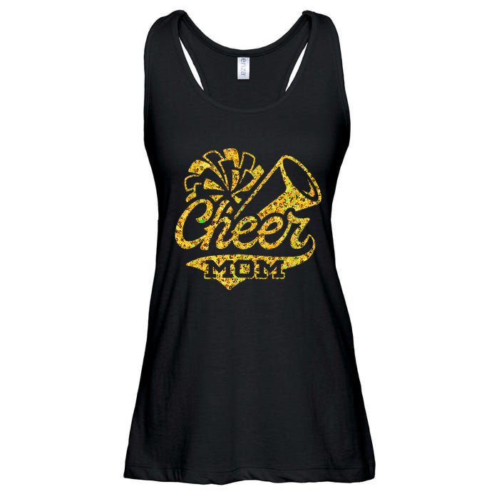 Cheer Mom Biggest Fan Cheerleader Black Yellow Gold Pom Pom Gift Ladies Essential Flowy Tank