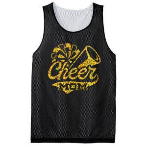 Cheer Mom Biggest Fan Cheerleader Black Yellow Gold Pom Pom Gift Mesh Reversible Basketball Jersey Tank