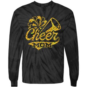 Cheer Mom Biggest Fan Cheerleader Black Yellow Gold Pom Pom Gift Tie-Dye Long Sleeve Shirt