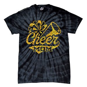 Cheer Mom Biggest Fan Cheerleader Black Yellow Gold Pom Pom Gift Tie-Dye T-Shirt