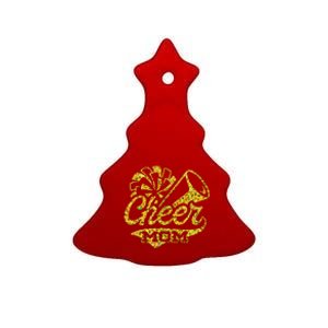 Cheer Mom Biggest Fan Cheerleader Black Yellow Gold Pom Pom Gift Ceramic Tree Ornament