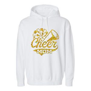 Cheer Mom Biggest Fan Cheerleader Black Yellow Gold Pom Pom Gift Garment-Dyed Fleece Hoodie