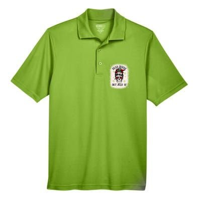 Christmas Messy Bun Skull Dead Inside But Jolly Af Great Gift Men's Origin Performance Pique Polo