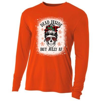 Christmas Messy Bun Skull Dead Inside But Jolly Af Great Gift Cooling Performance Long Sleeve Crew