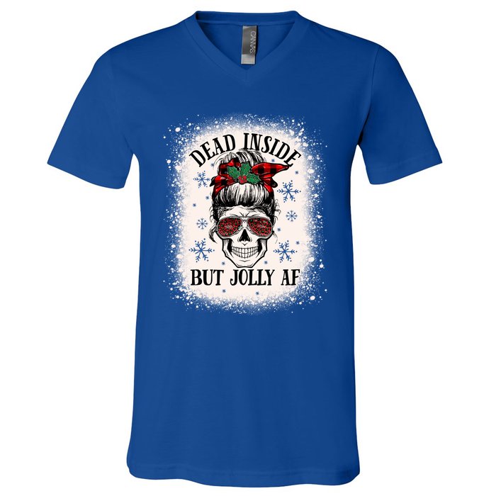 Christmas Messy Bun Skull Dead Inside But Jolly Af Great Gift V-Neck T-Shirt