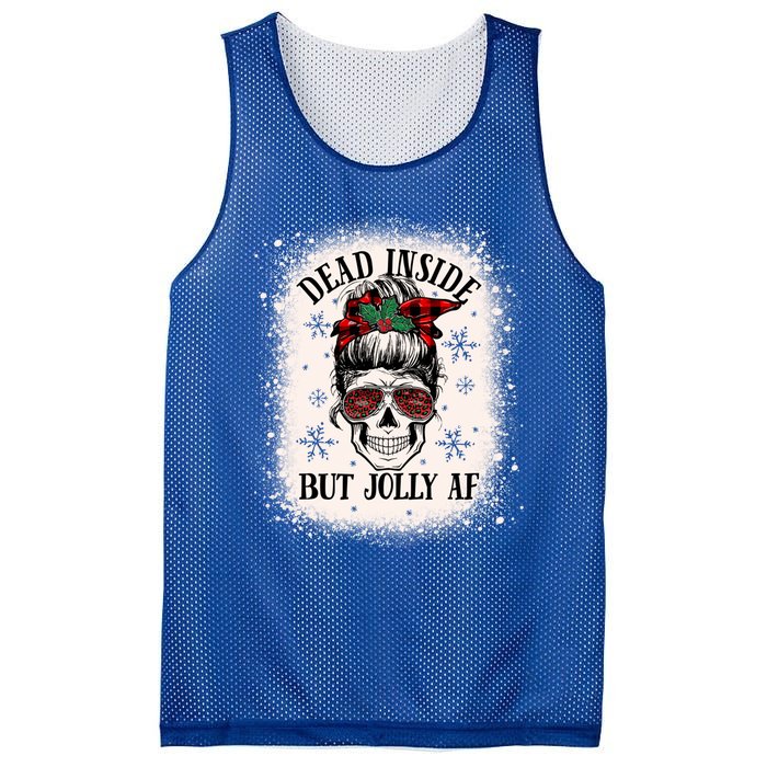 Christmas Messy Bun Skull Dead Inside But Jolly Af Great Gift Mesh Reversible Basketball Jersey Tank